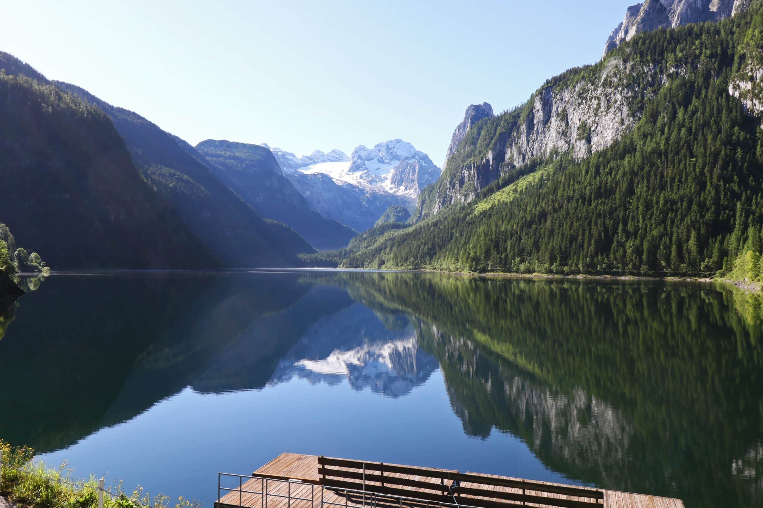 Morning views from Gasthof Gosausee looking our across the lake