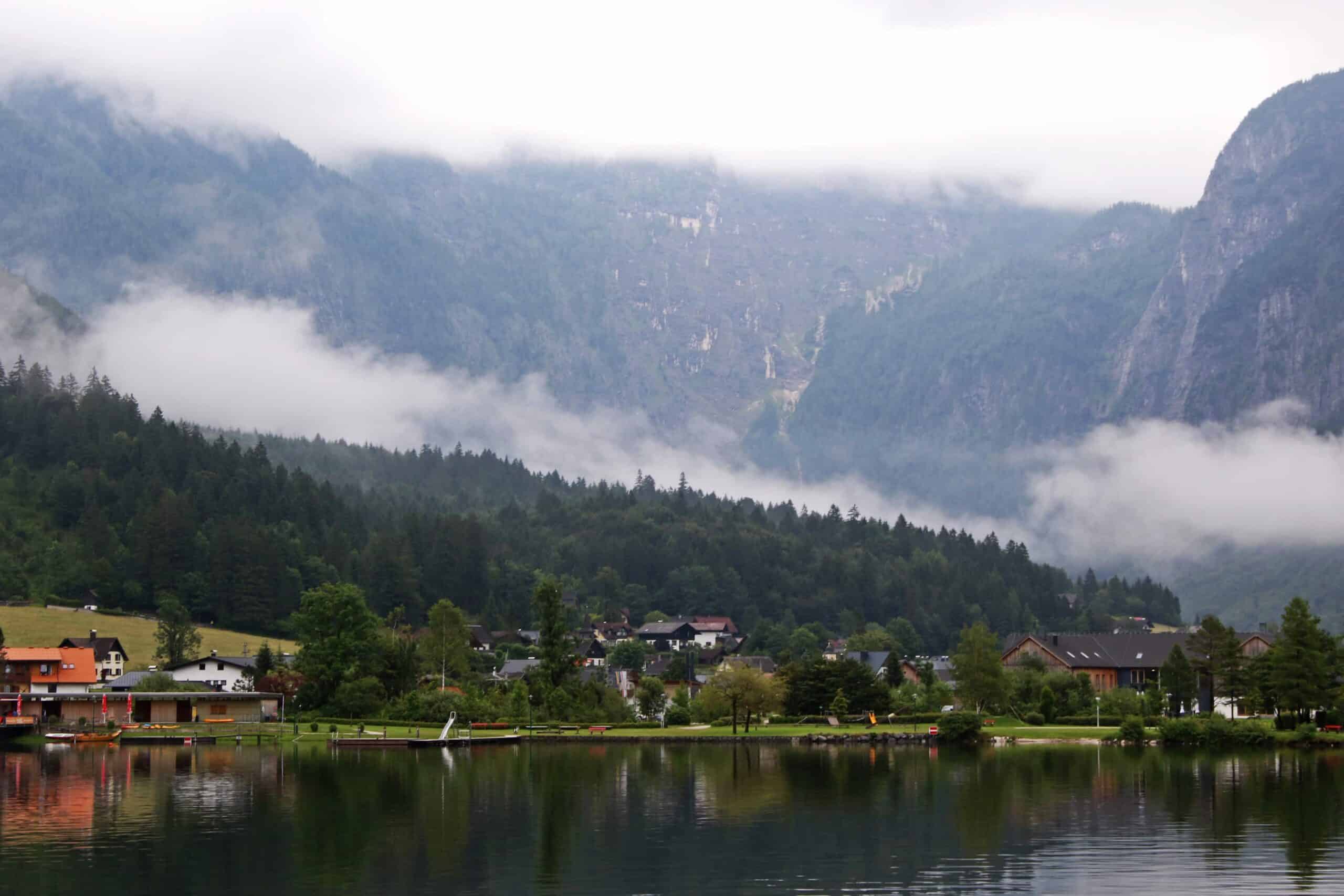 Low hanging mist over the village of Obertraun