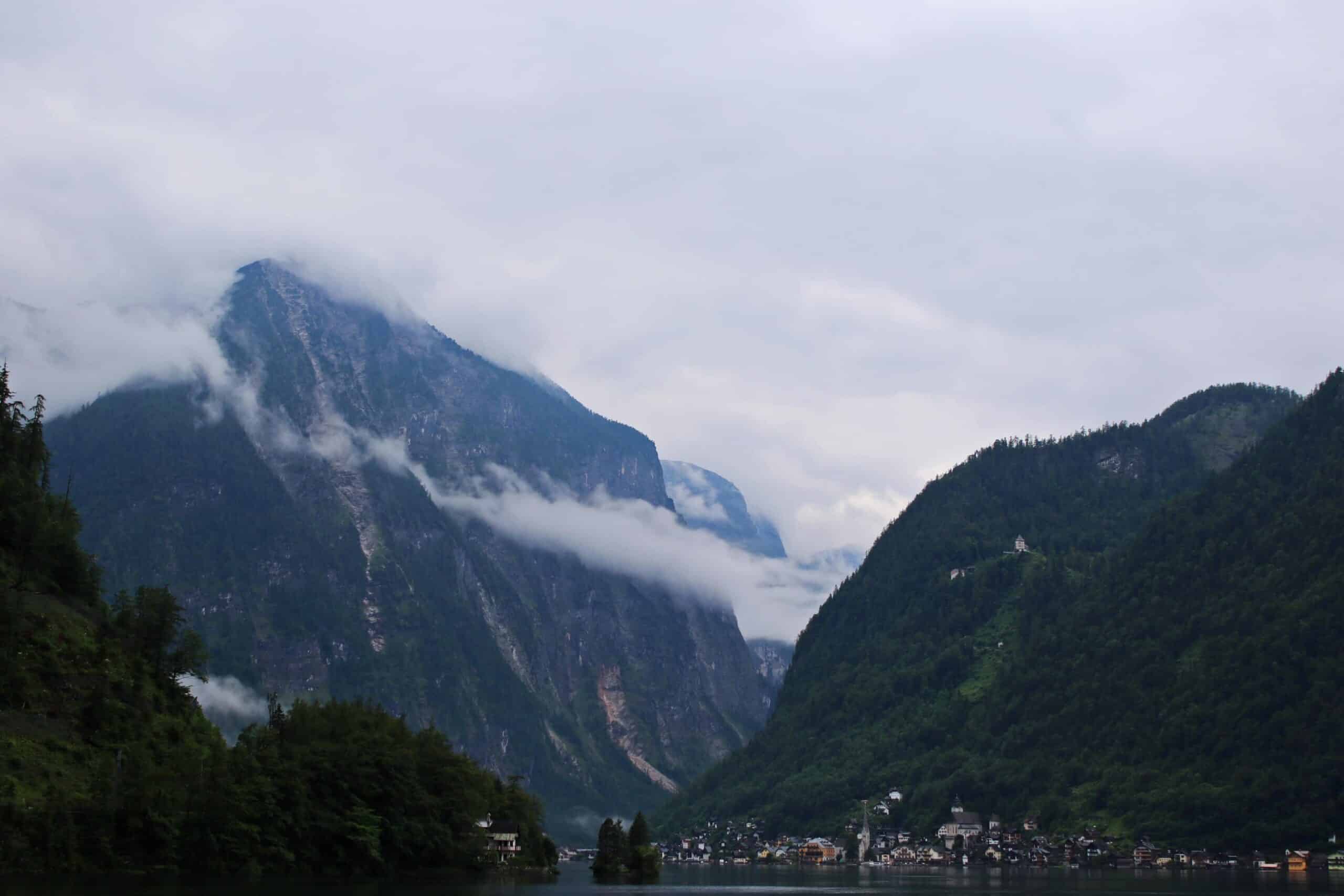 The mountains towering over the village of Hallstatt