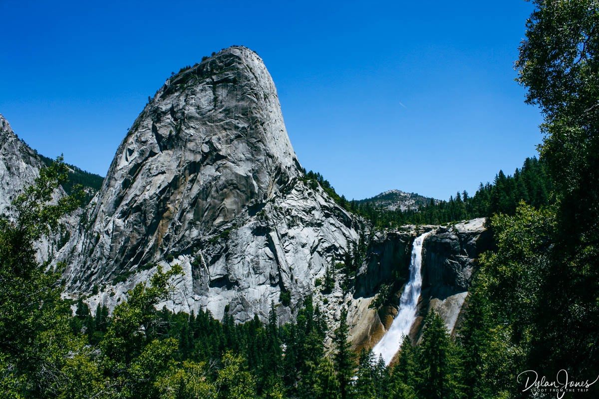 A view of Liberty Cap and Nevada Fall from Clark Point on a Yosemite 3 Day Itinerary