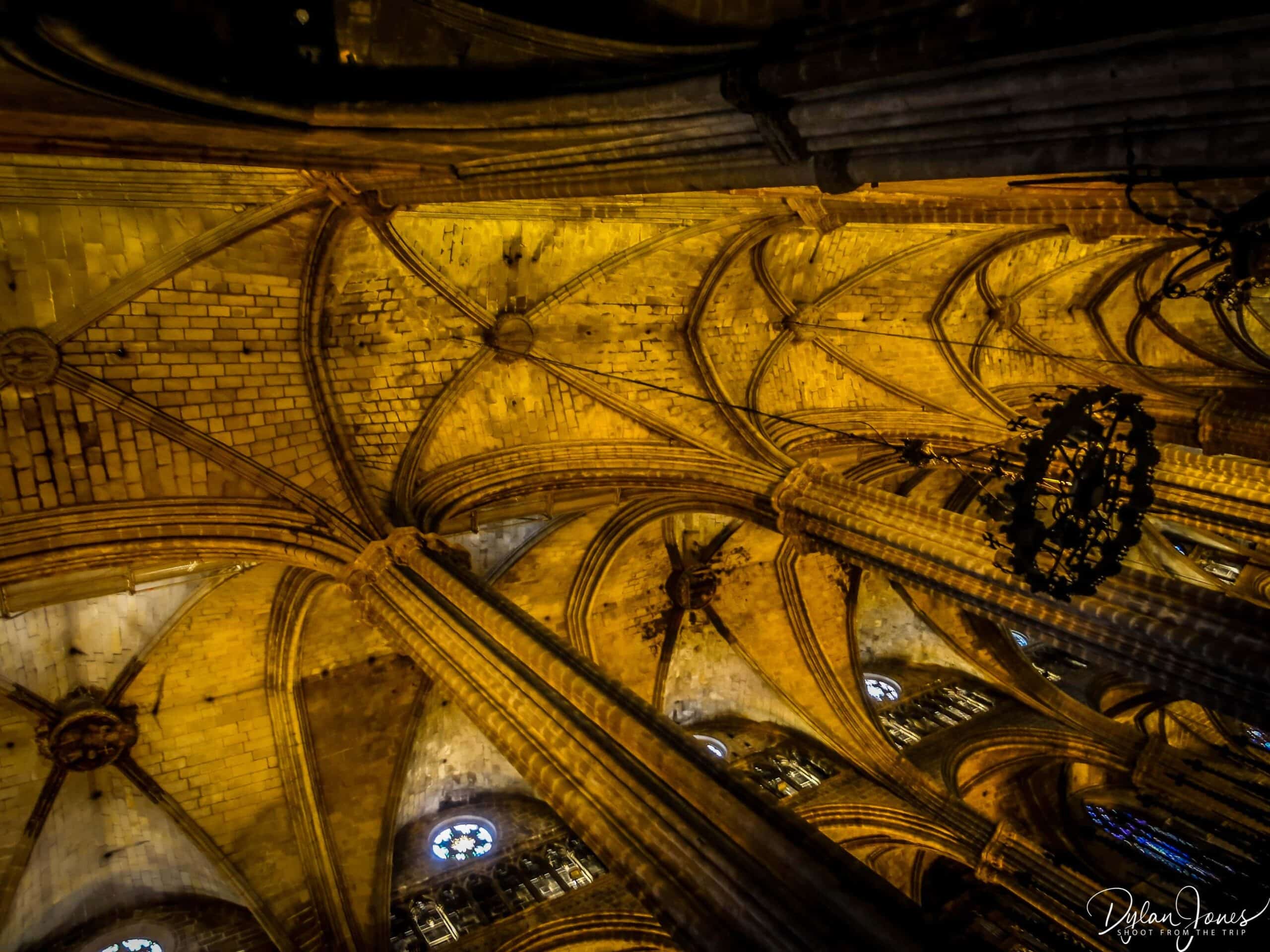 Looking up at the ceiling of Barcelona Cathedral