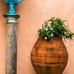 A mediterranean urn with planting at Portmeirion Village