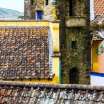 Close up views of the terracotta tiled rooftops at Portmeirion Village