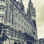 A black and white shot of the Chamber of Commerce building