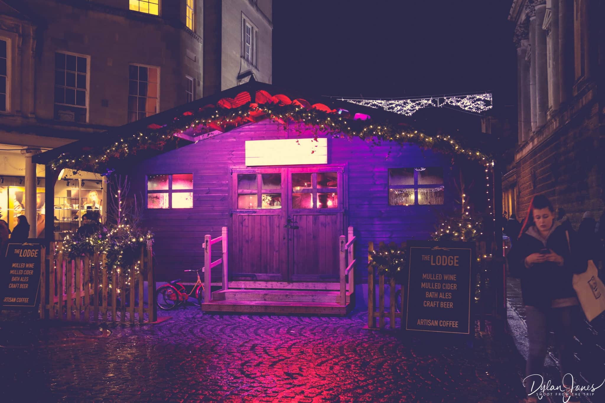 A pop up bar called The Lodge on Stall Street at the Bath Christmas Market