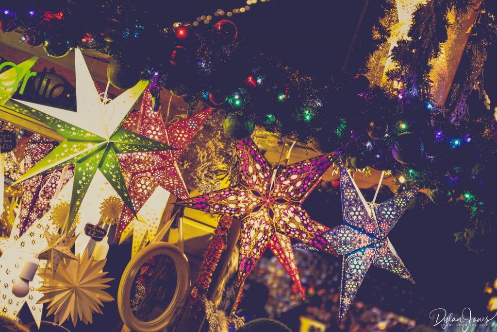 Bath Christmas Market chalet selling Christmas decorations