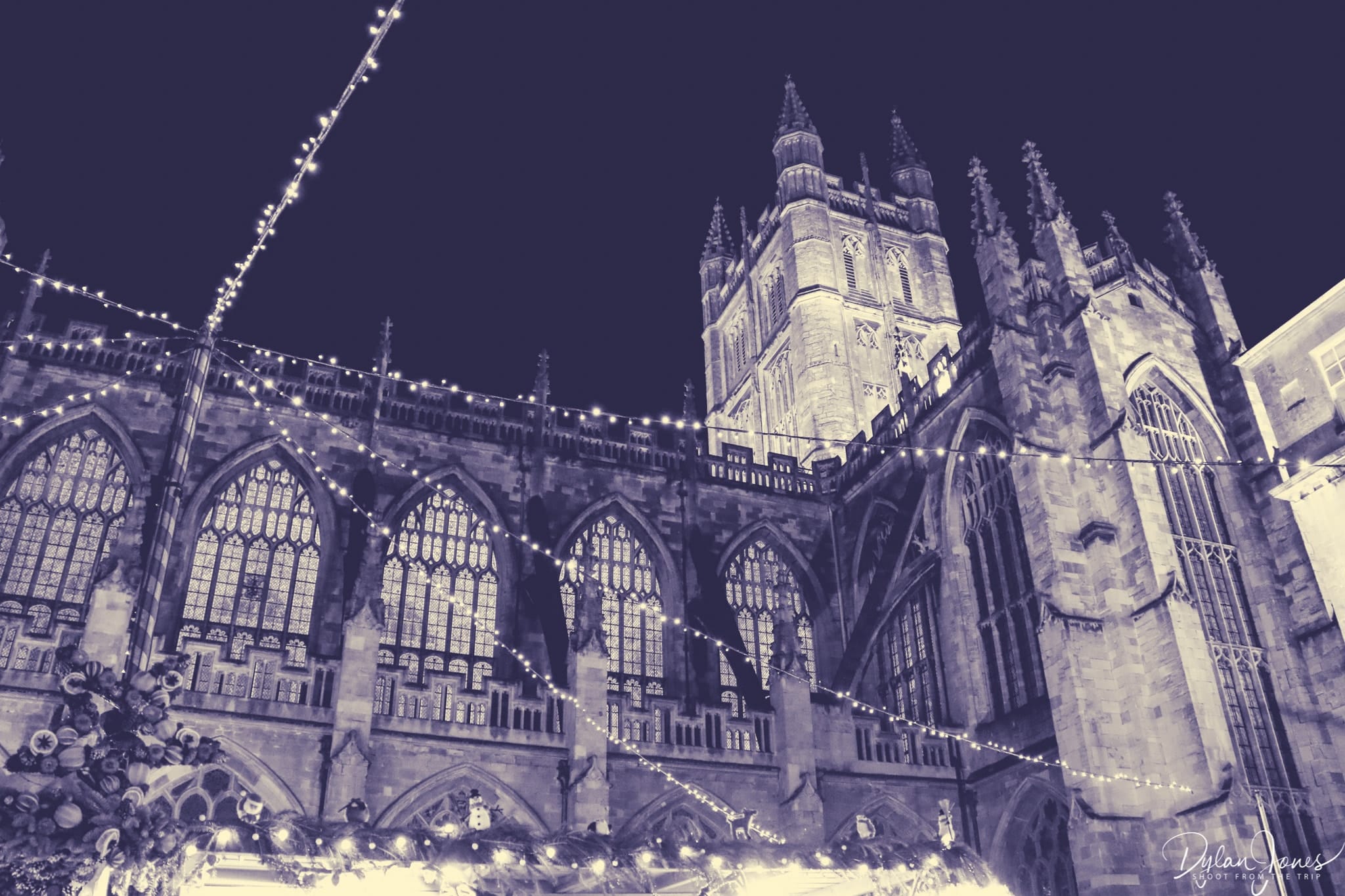 A view of Bath Abbey from the Churchyard during the Christmas Market