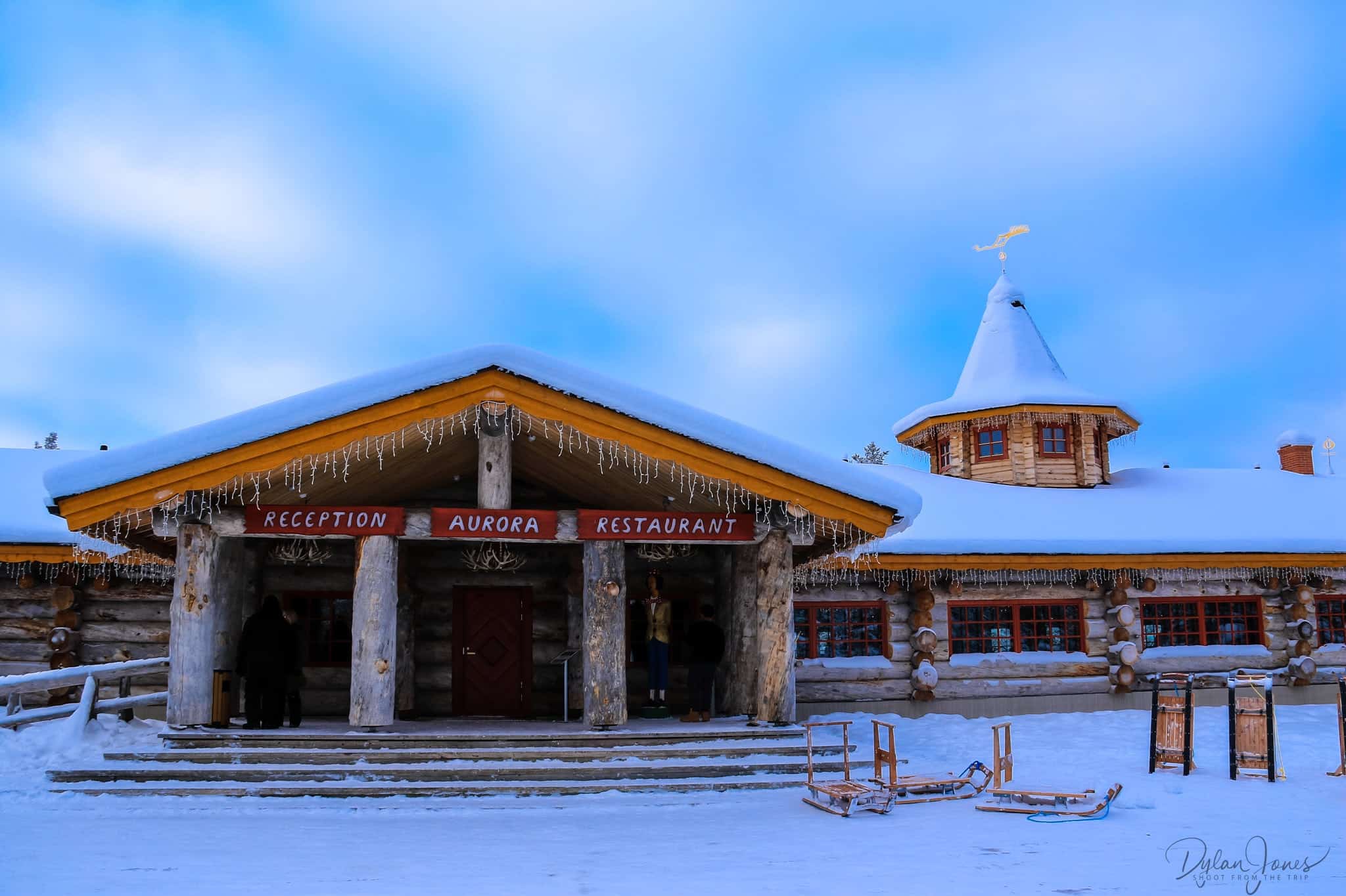 Exterior shot of the main reception and restaurant building at Kakslauttanen West Village