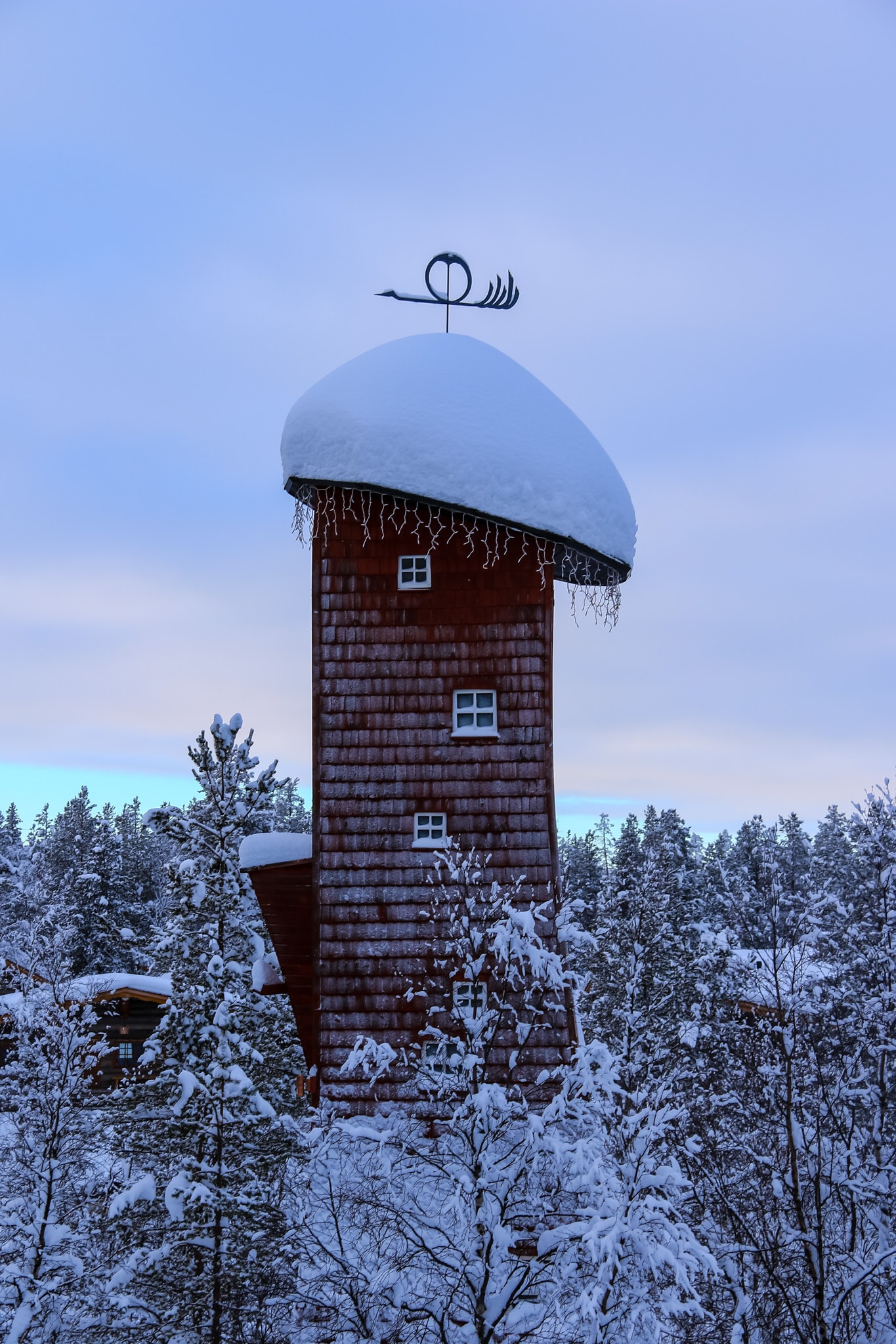 Tower building next to Santa's Home at Kakslauttanen West Village