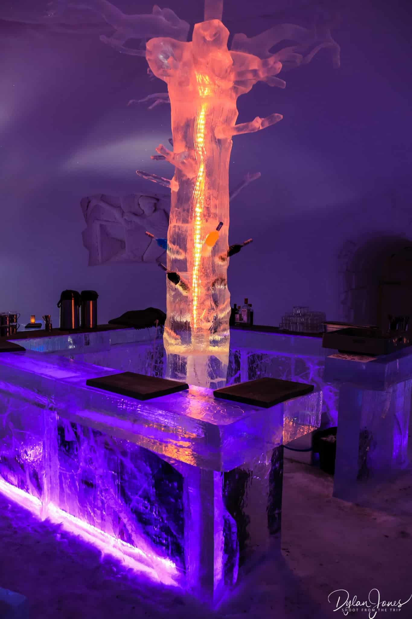 Ice bar and shelving feature at the Ice Restaurant, Saariselkä Lapland