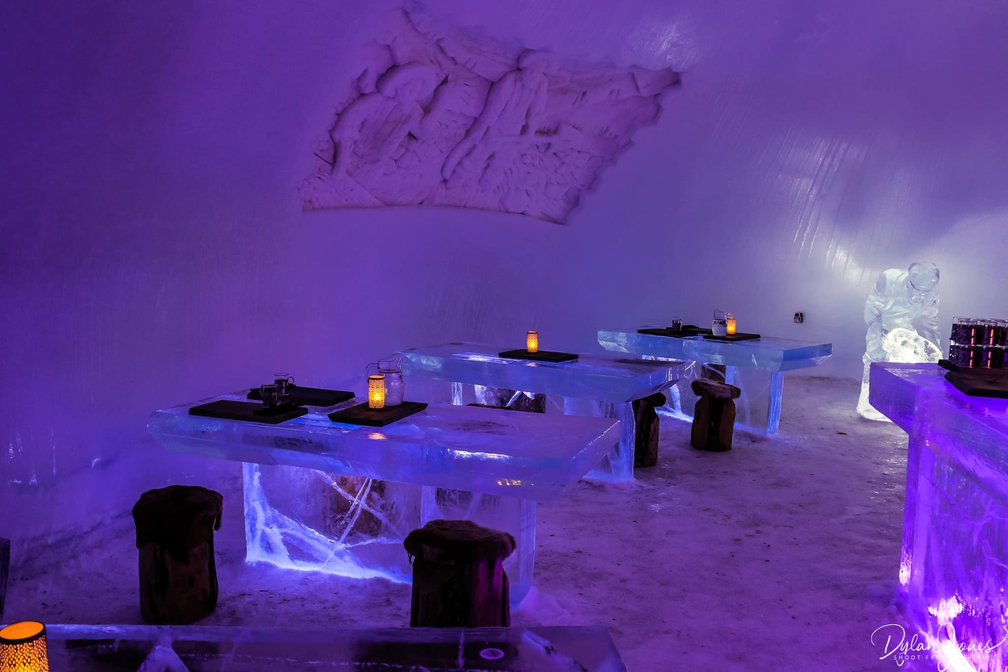 Ice Restaurant dining tables and sculpture, Saariselkä Lapland