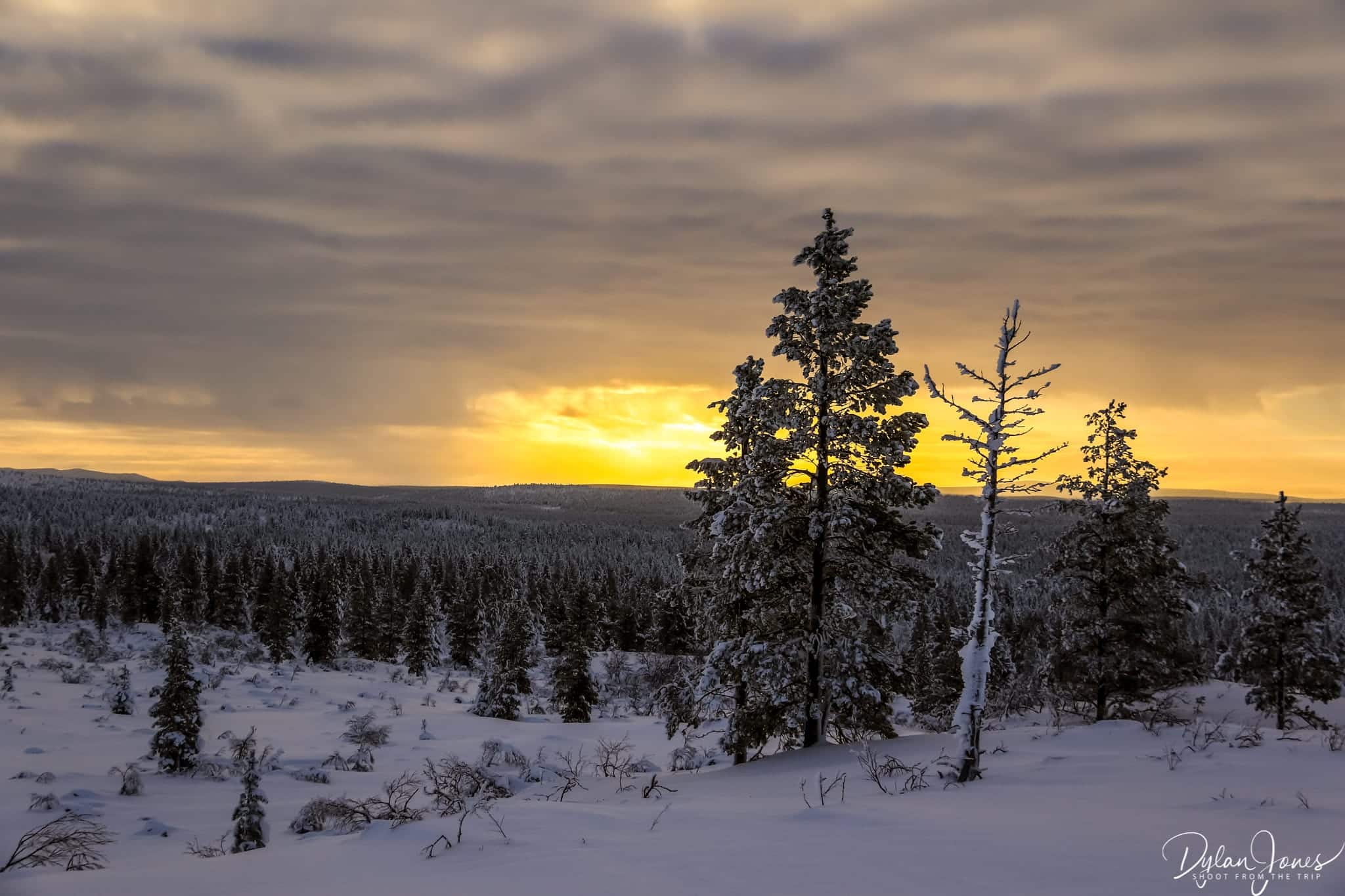 Stunning sunset views from the top of the Ahopää Fell, Saariselkä Lapland