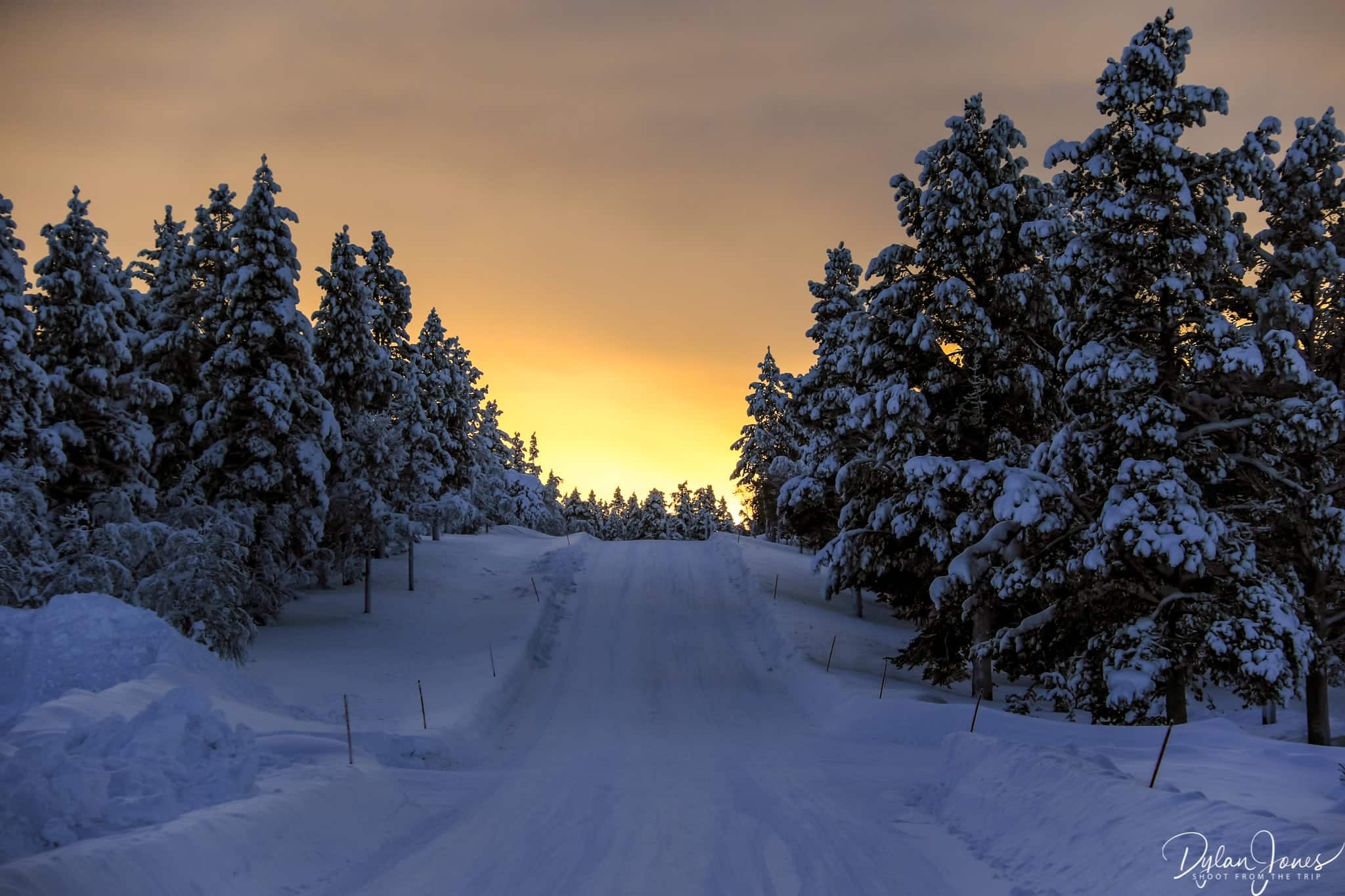 Glowing orange sunset at Kiilopää , Saariselkä Lapland