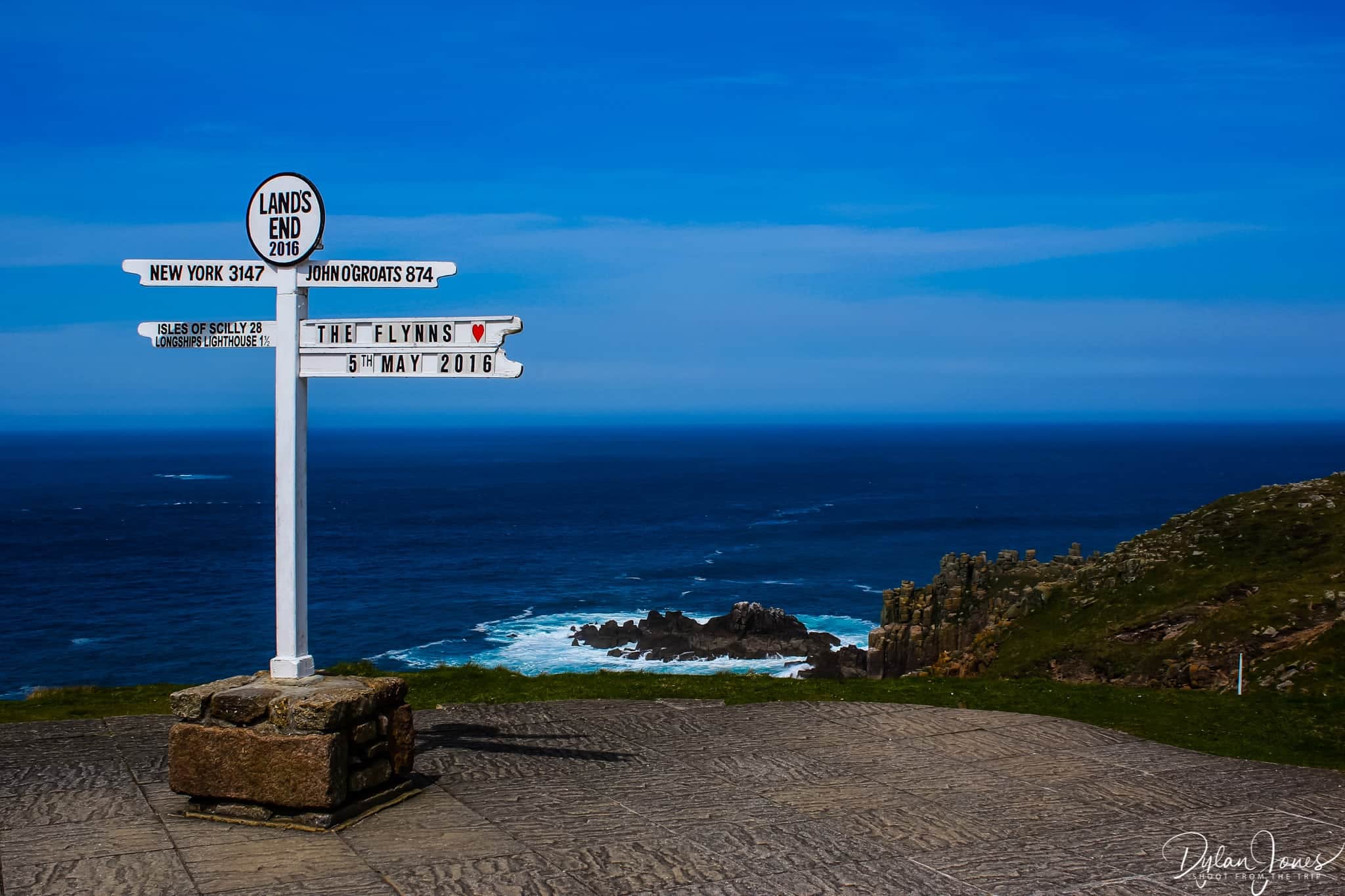 The famous Land's End sign, South Cornwall coast