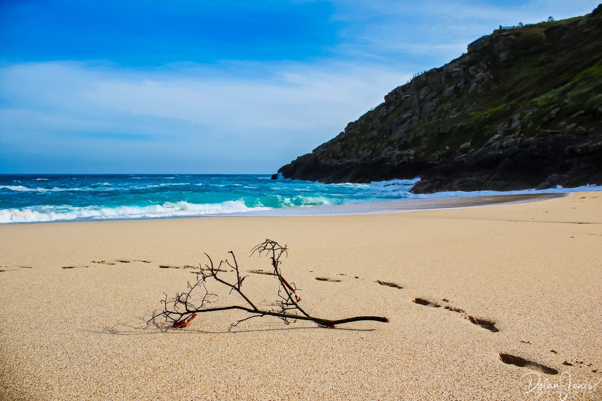 A peaceful moment on Porthcurno Beach, South Cornwall coast