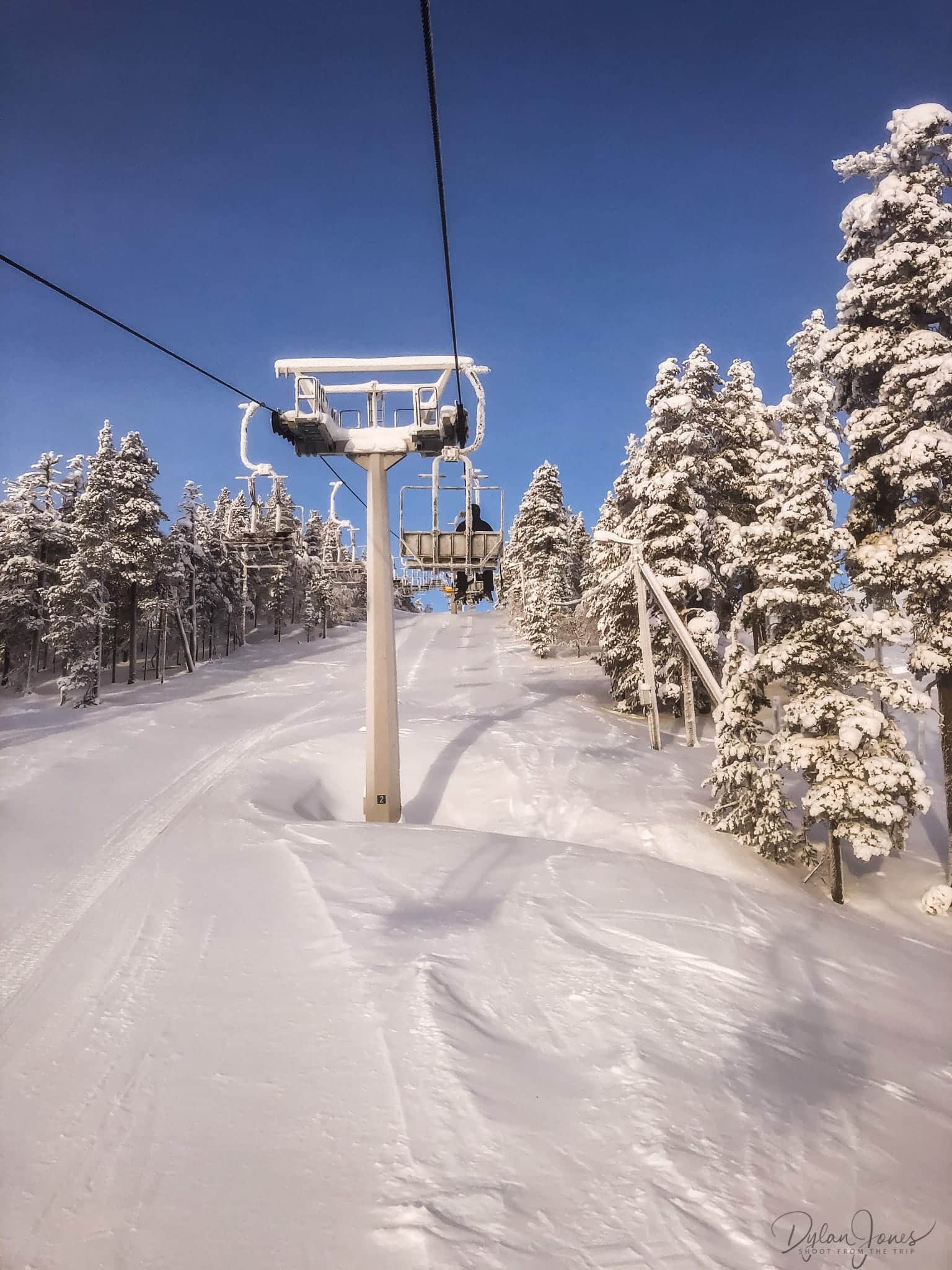 Chairlift journey to the top of the toboggan run Saariselkä Lapland
