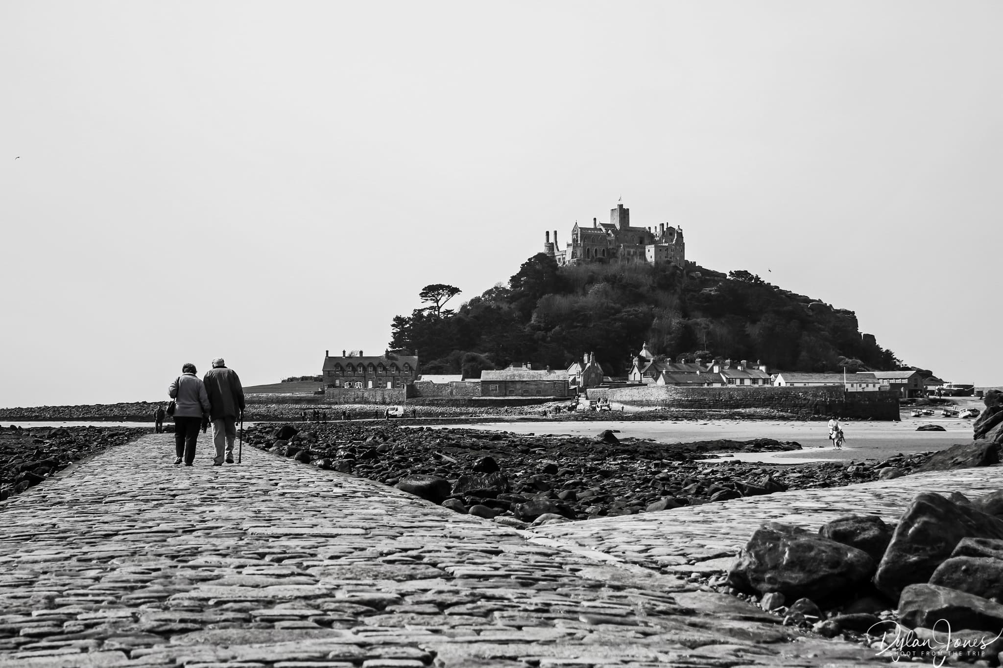 Crossing the causeway to St. Michael's Mount at low tide, South Cornwall coast