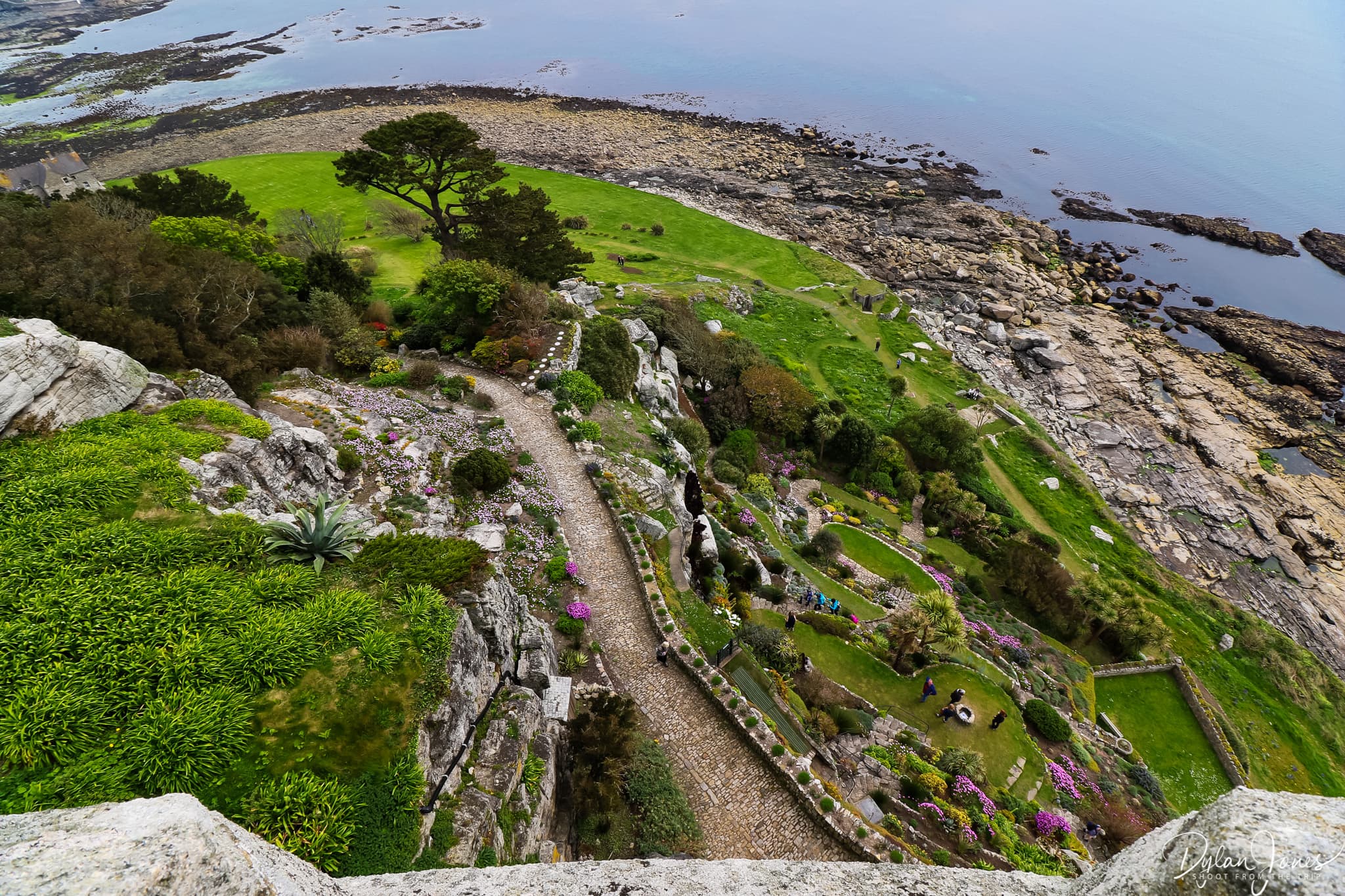 Looking down at the terraced gardens from the castle of St. Michael's Mount, South Cornwall coast