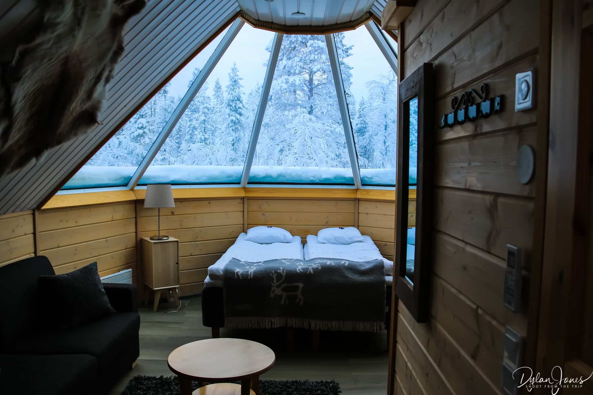 Interior overview of the Aurora Cabin at Northern Lights Village Saariselka