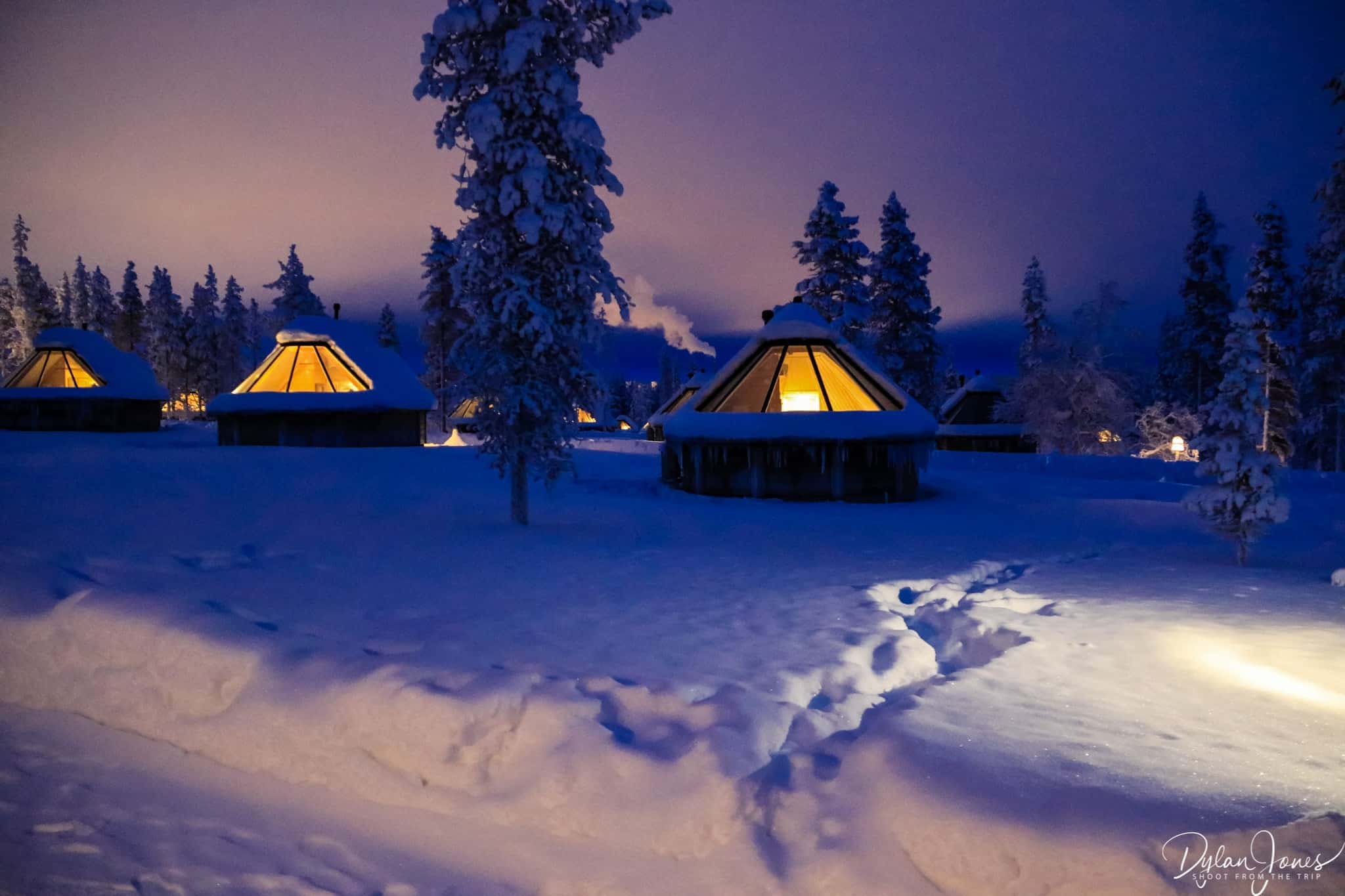 Looking out across the resort from the front of the Aurora Cabin
