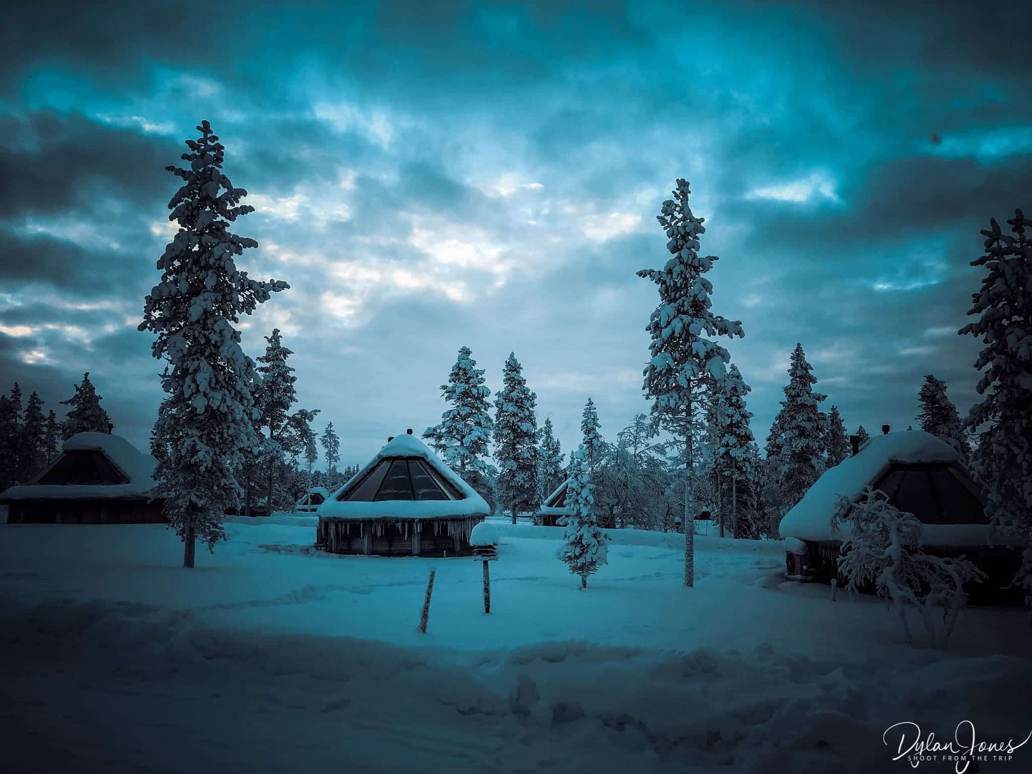 A moody shot of the Aurora Cabins