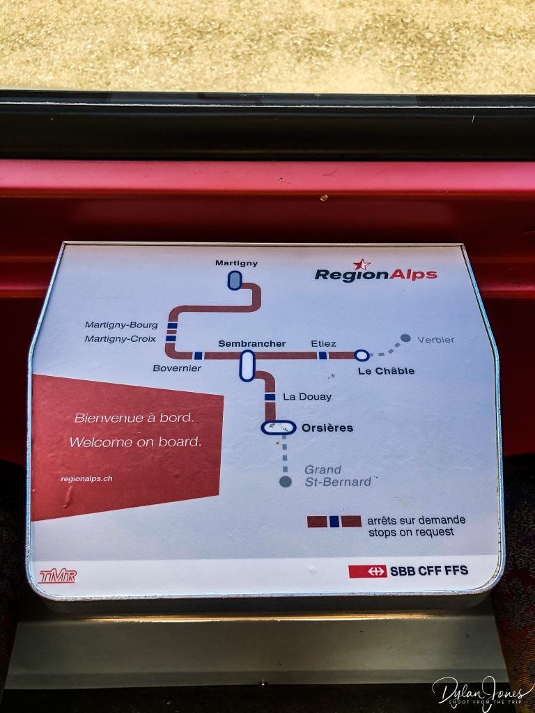 The St. Bernard Express mountain train map