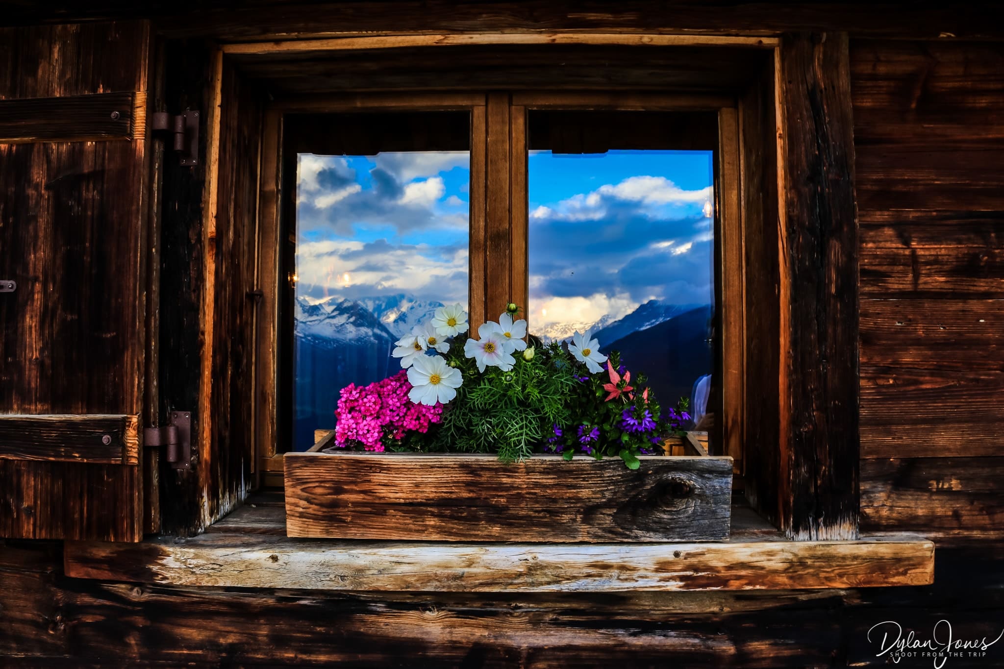 Mountain reflections and window boxes