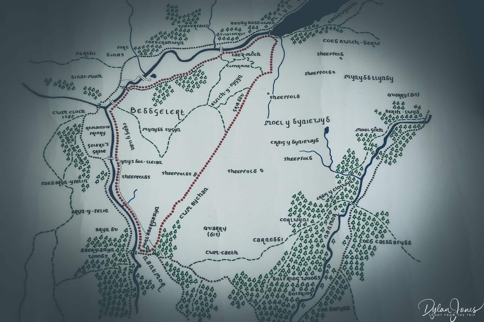 The route for the circular Beddgelert walk