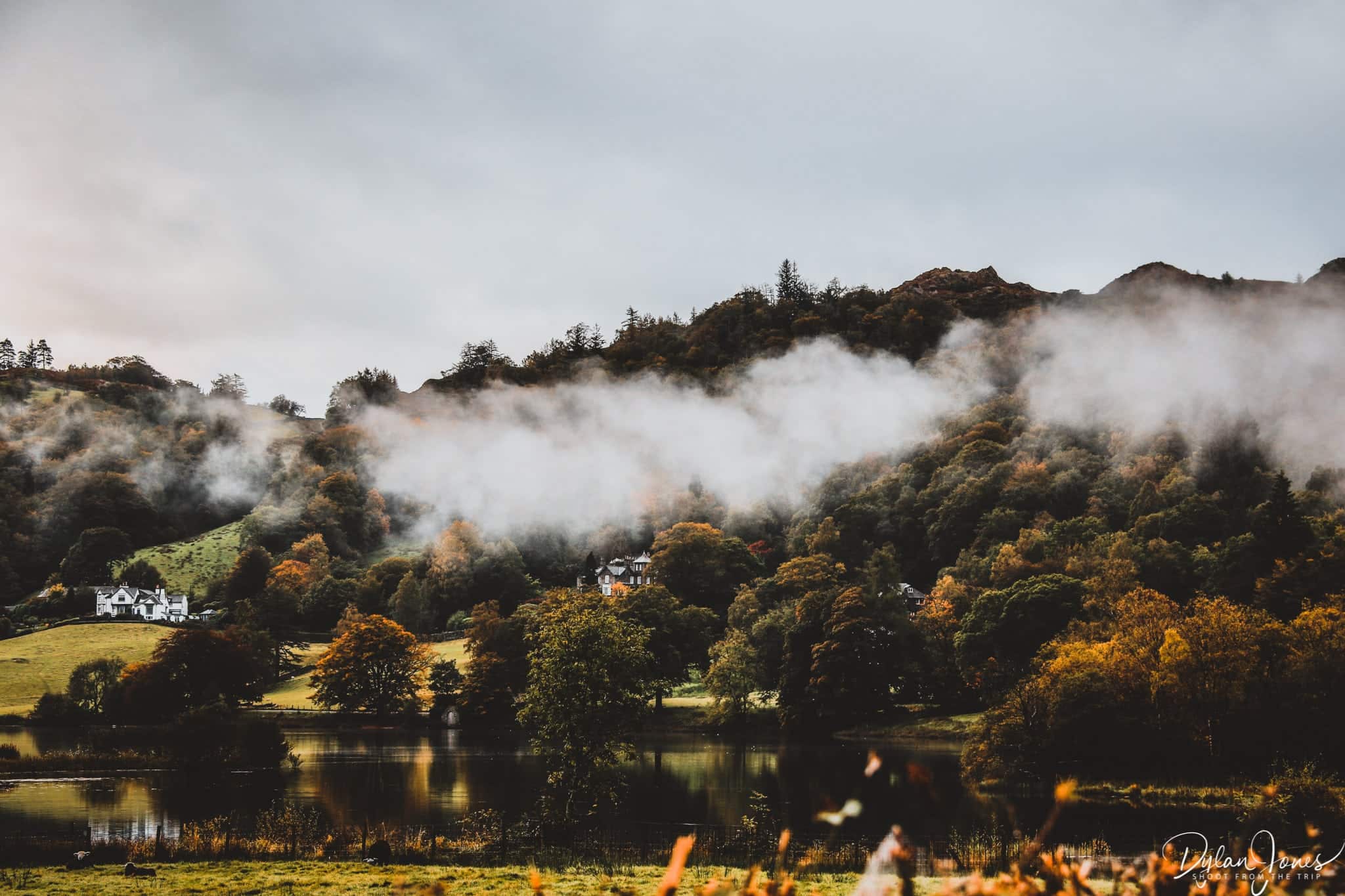 Clouds hanging above the hillside in Grasmere