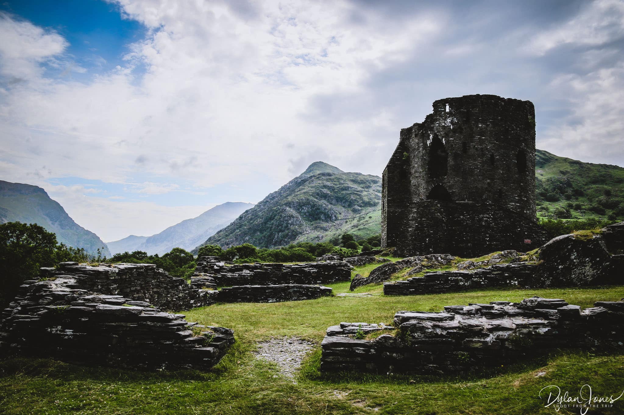Dolbdarn Castle with a Snowdon backdrop