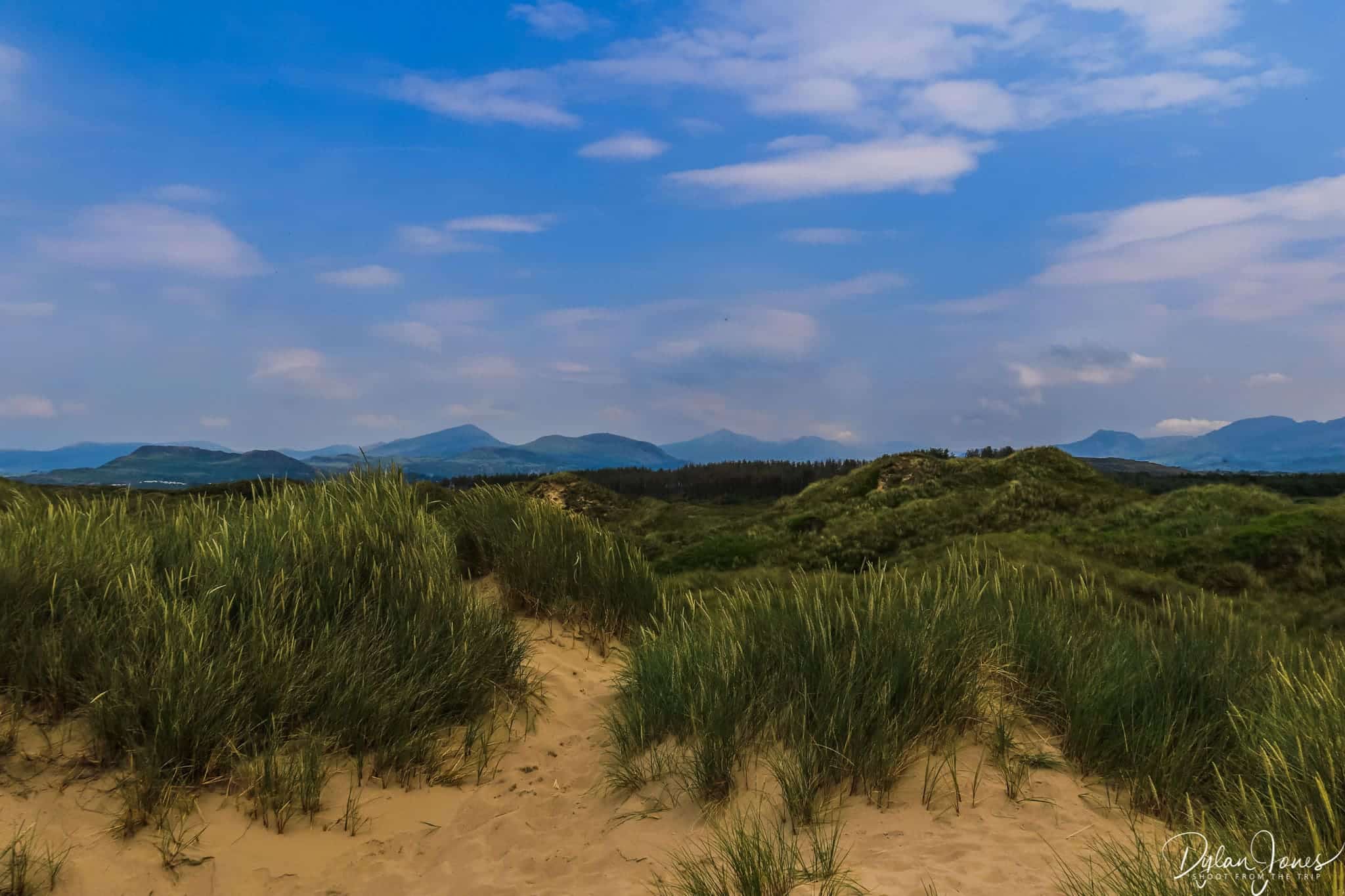 Snowdonia views from the sand dunes at Harlech Beach