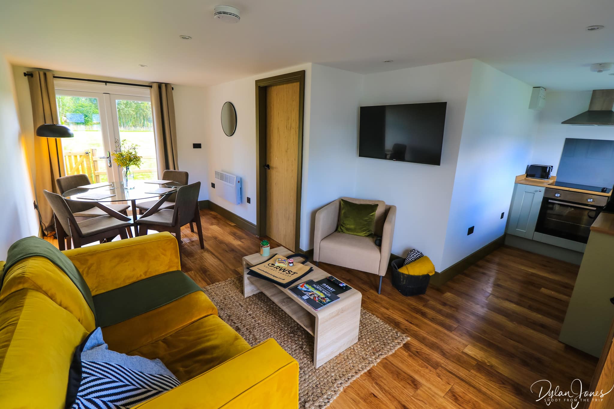 Open plan space overview of Rwst Holiday Lodges one bedroom unit