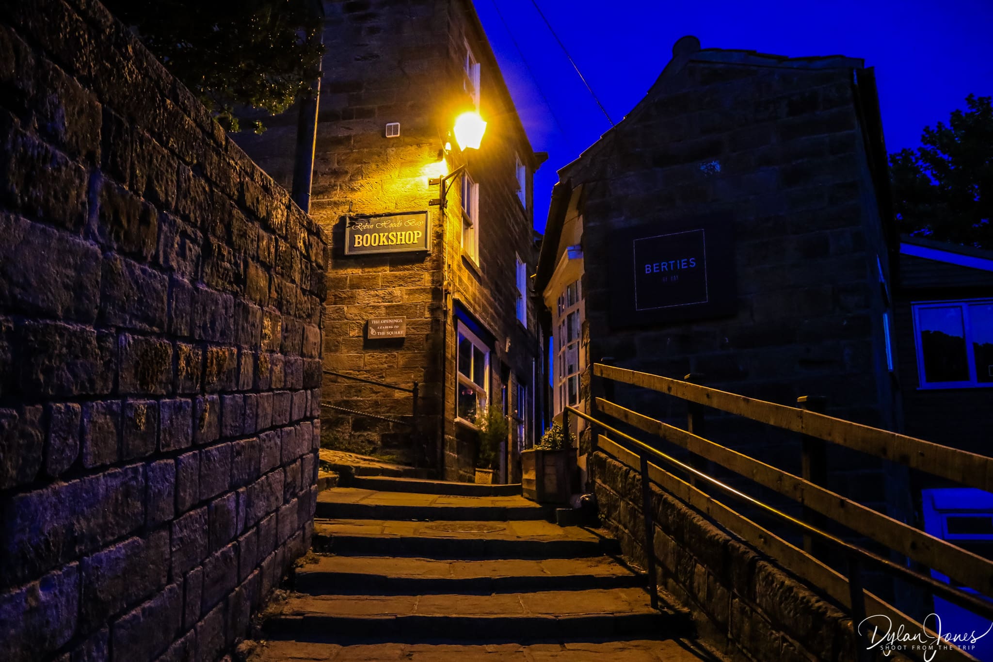 Alleyways of Robin Hood's Bay photographed at night