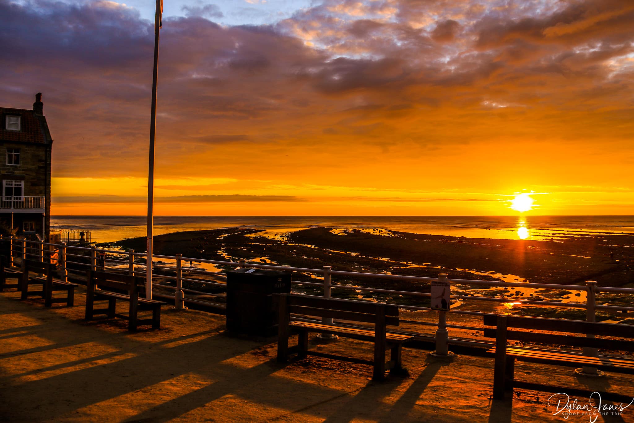Sunrise casting shadows on the quarterdeck