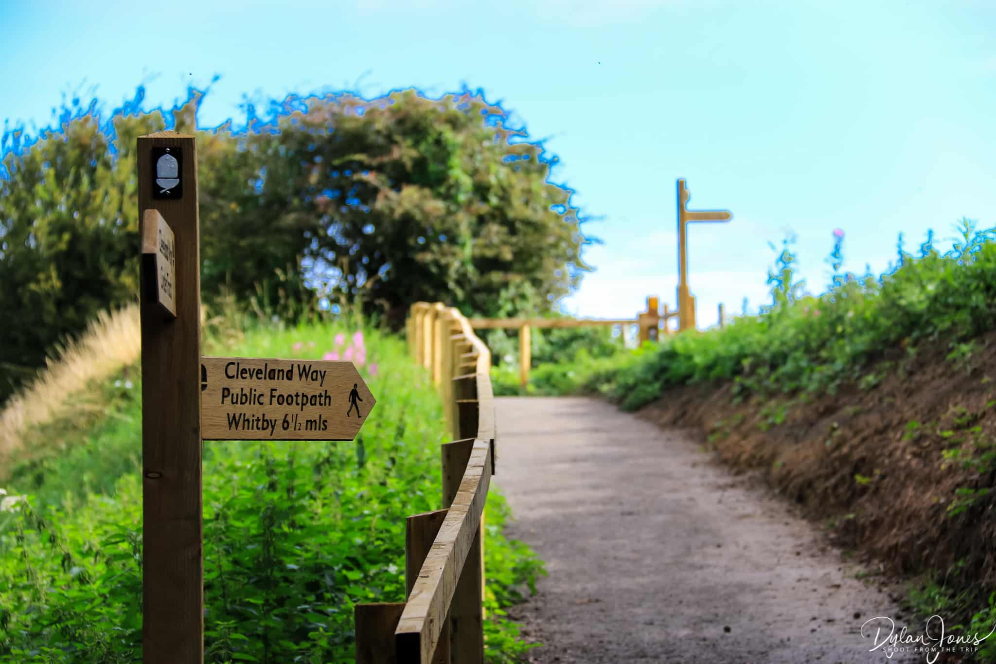 The Cleveland Way public footpath signage in Robin Hood's Bay