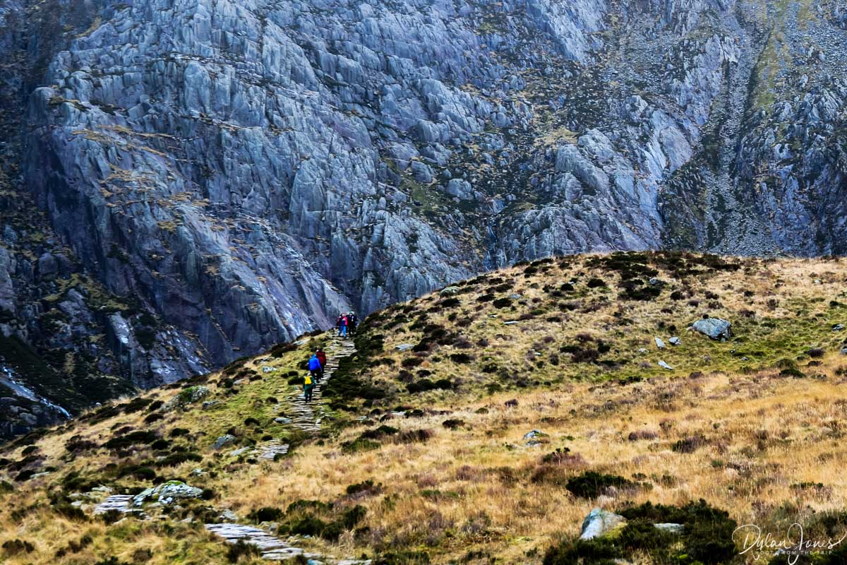 Hikers on the pathway on a Cwm Idwal walk