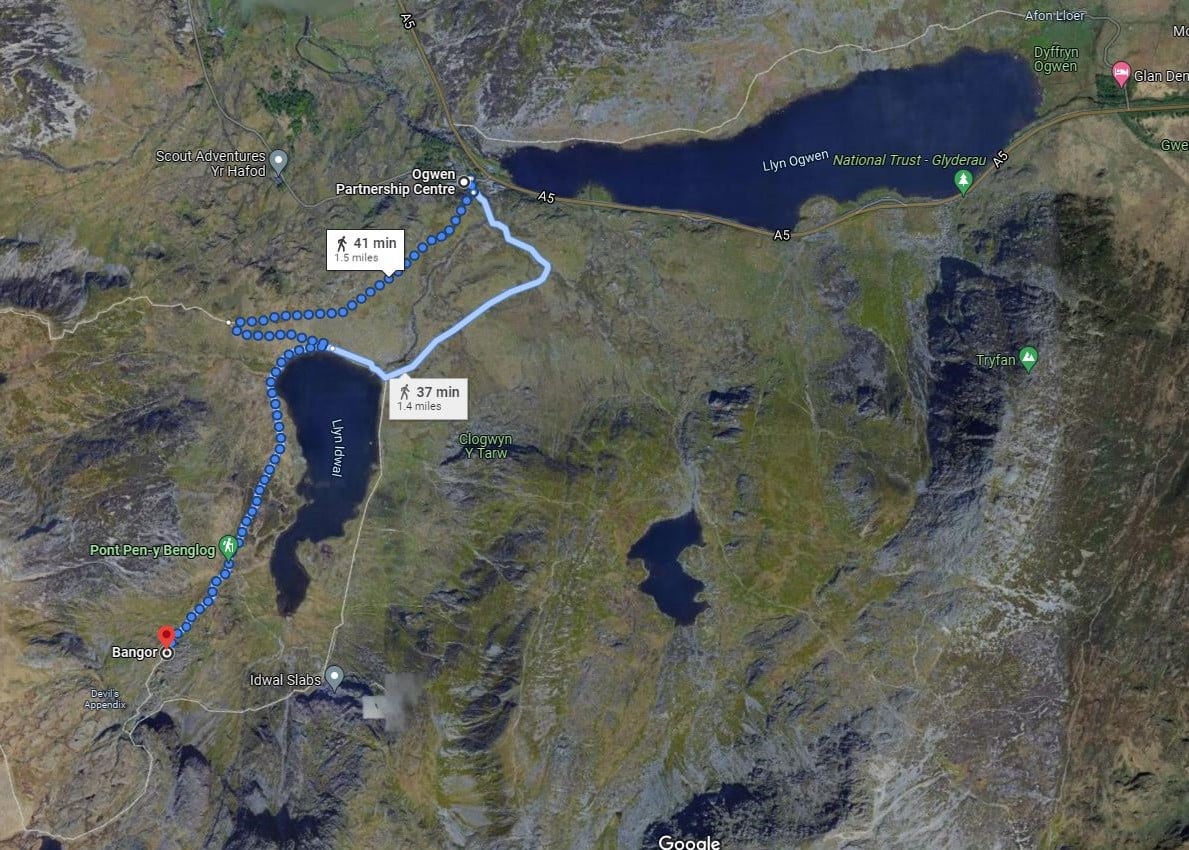 © Google : Map of the Cwm Idwal walk