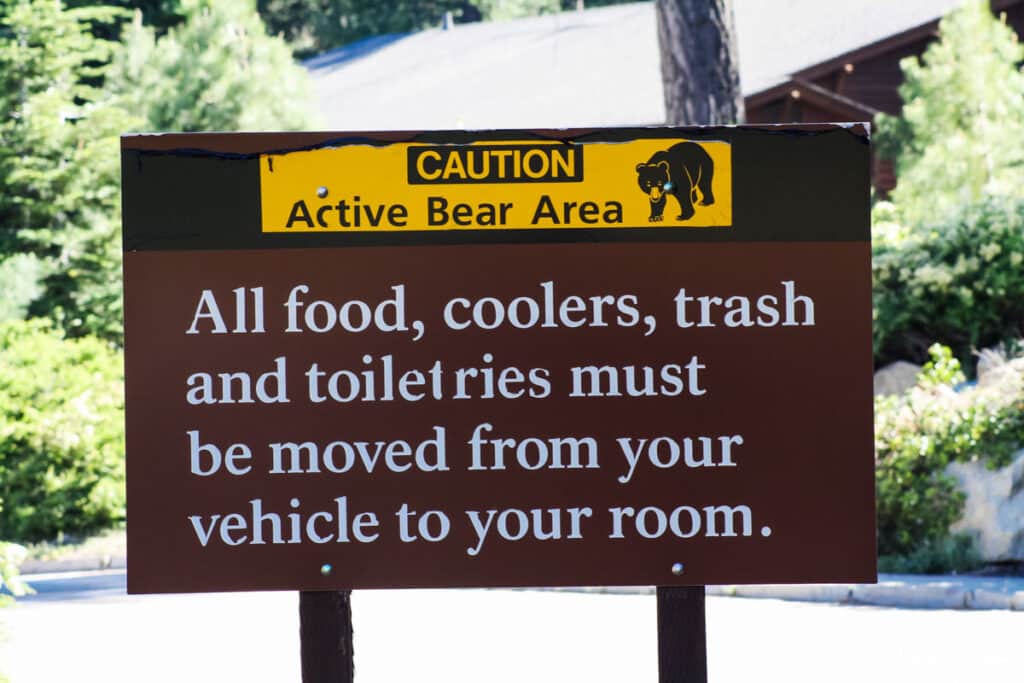 Bear warning signage when visiting Sequoia National Park