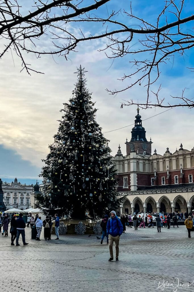 Christmas Tree in Rynek Glowny in Krakow in winter