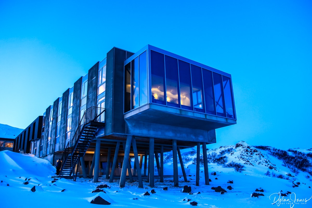 An exterior view of the ION Adventure Hotel in Iceland