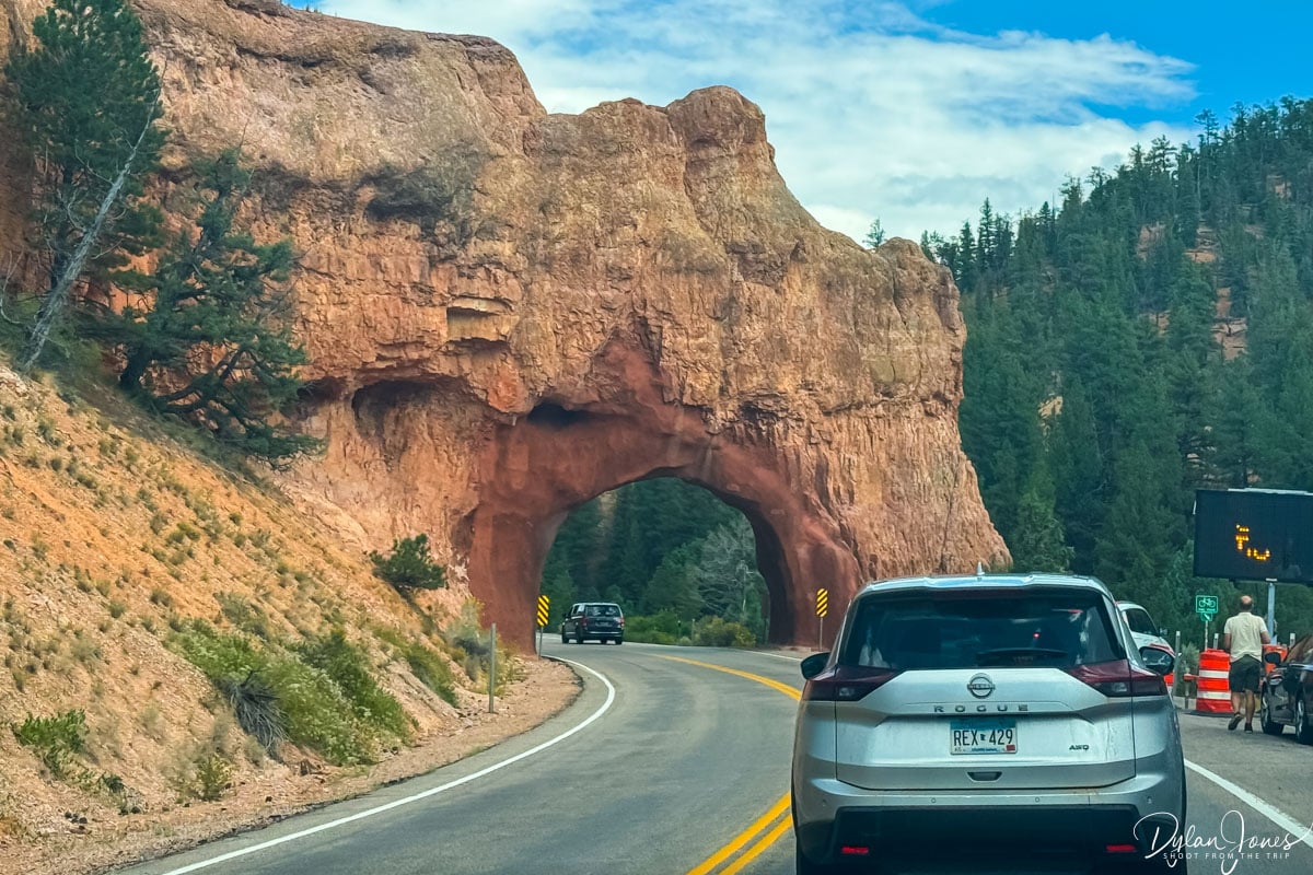 The road passing through a rock Arch at Red Canyon on Scenic Byway 12