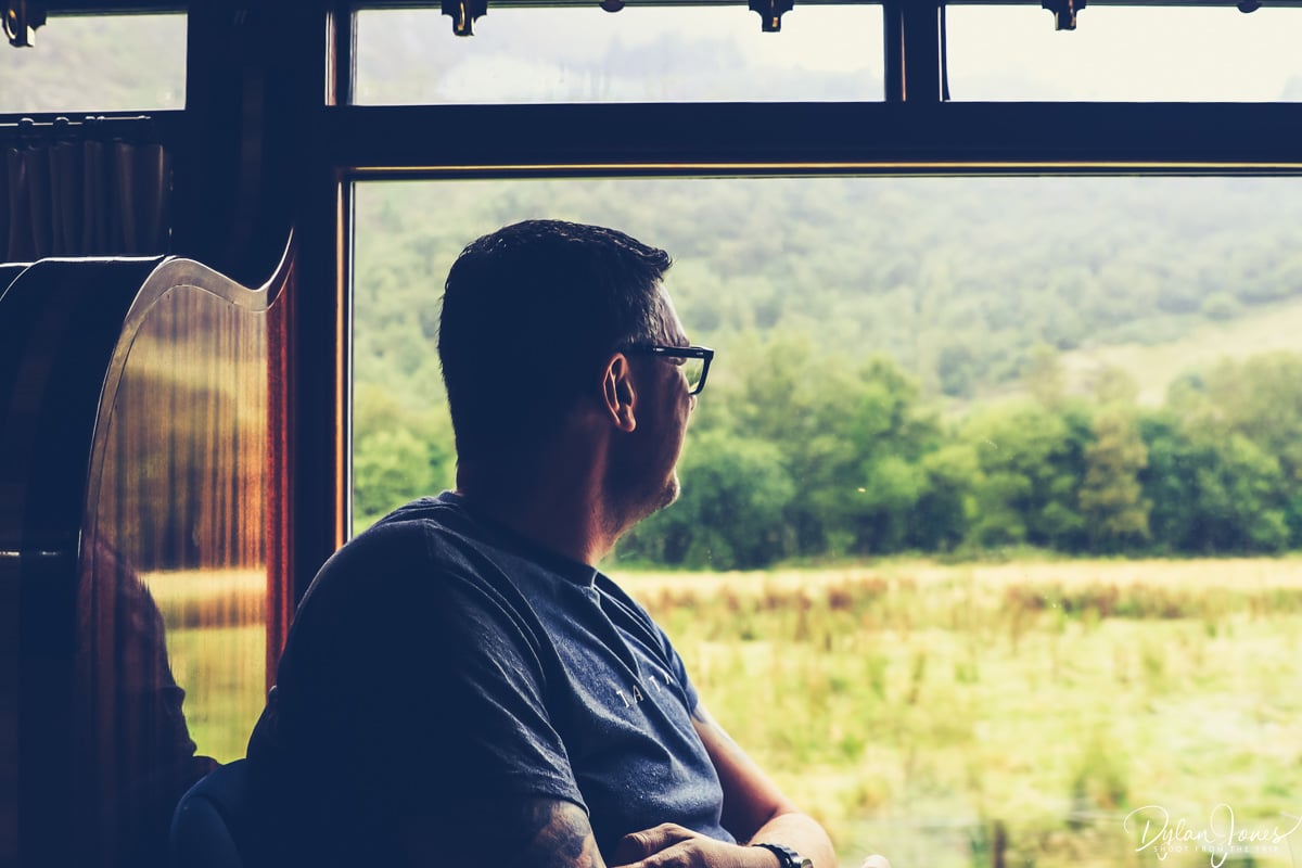 Taking in the views on a Welsh Highland Railway train from Caernarfon to Porthmadog