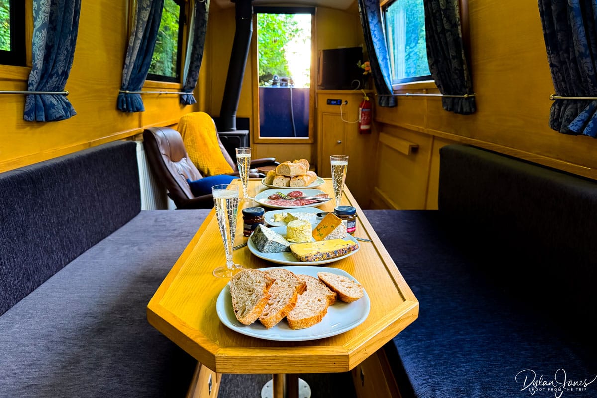 Dining on board the narrowboat